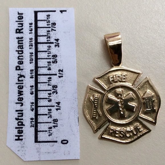 14k Gold Fire Resue with Cadieus symbol Maltese Cross Pendant - Picture 7 of 11